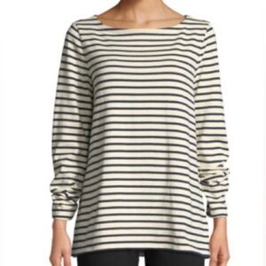 $138 EILEEN FISHER Sweater Top Women SP Organic Cotton Striped Boat Neck Relaxed
